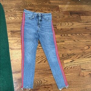 Zara Blue Skinny Jeans with Red Stripe